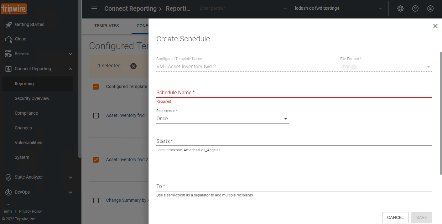 Create Schedule dialog