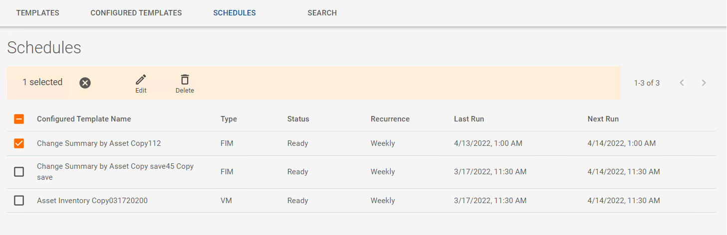 A Schedule selected in the SCHEDULES tab
